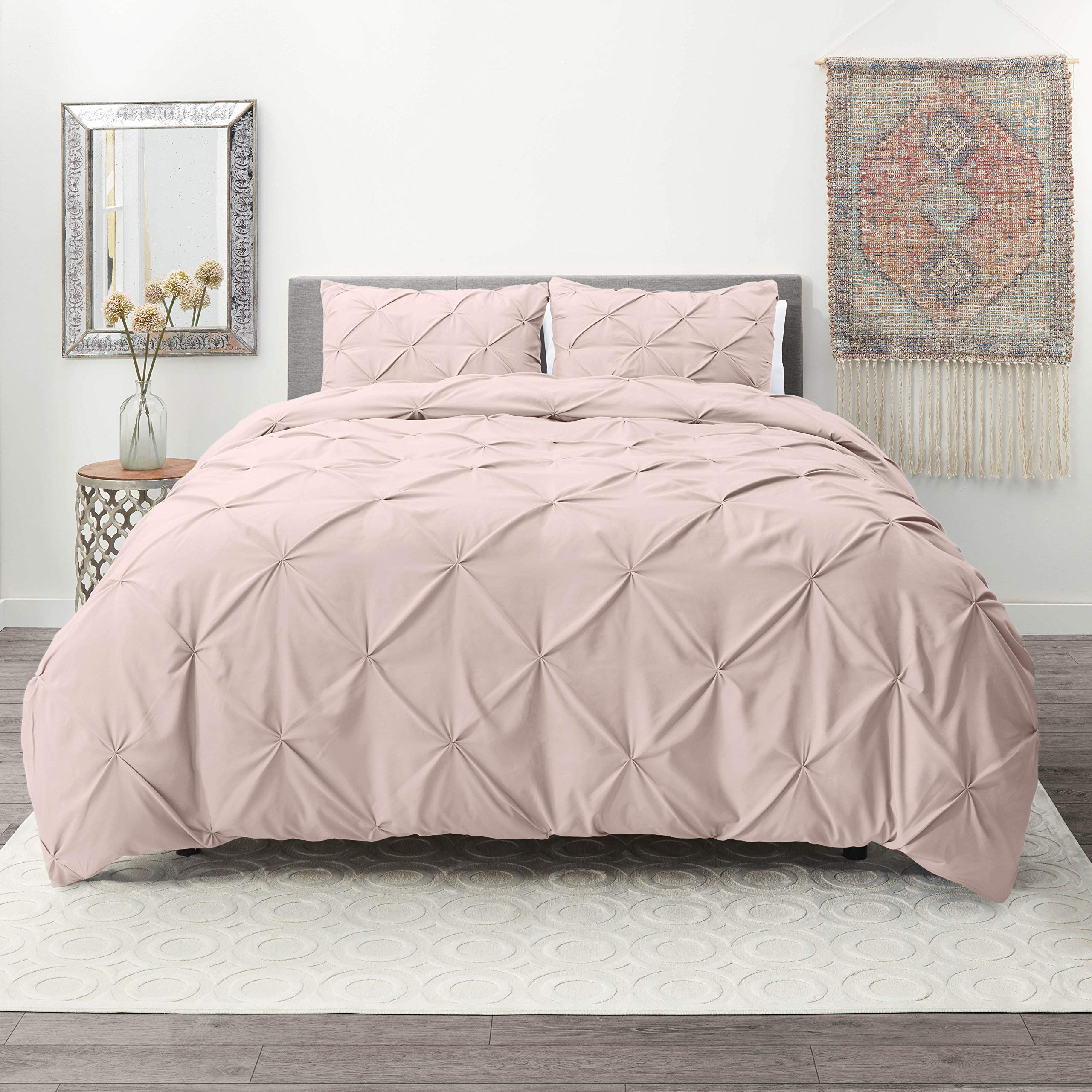 Nestl Blush Duvet Cover King Size - Pintuck King Duvet Cover Set, 3 Piece Double Brushed Duvet Cover With Button Closure, 1 Pinc